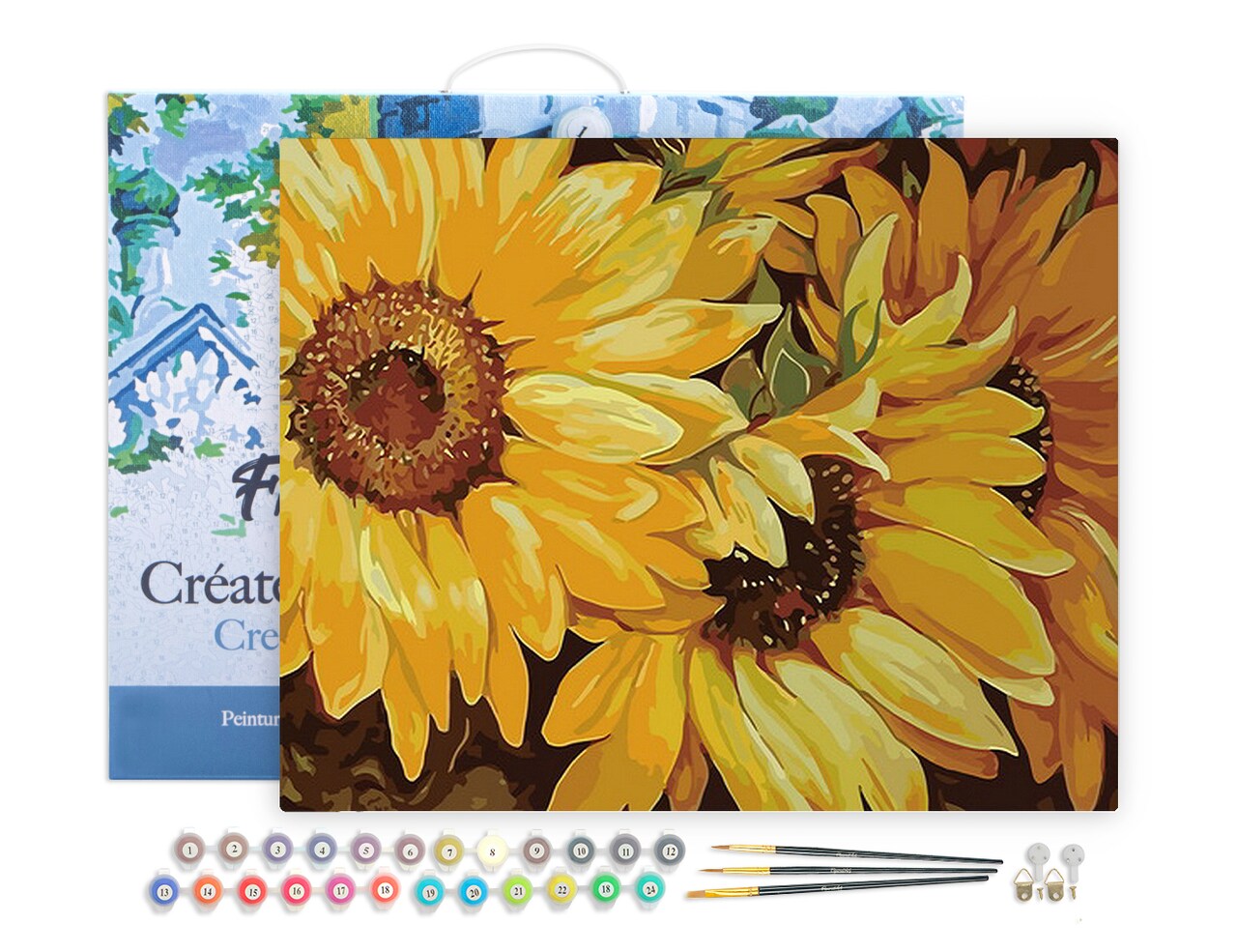 Figured'Art Paint by Numbers for Adults with Frame Sunflower In Full Bloom 16"x20" - Craft Art Painting DIY Kit Canvas Already Stretched on a Wooden Frame
